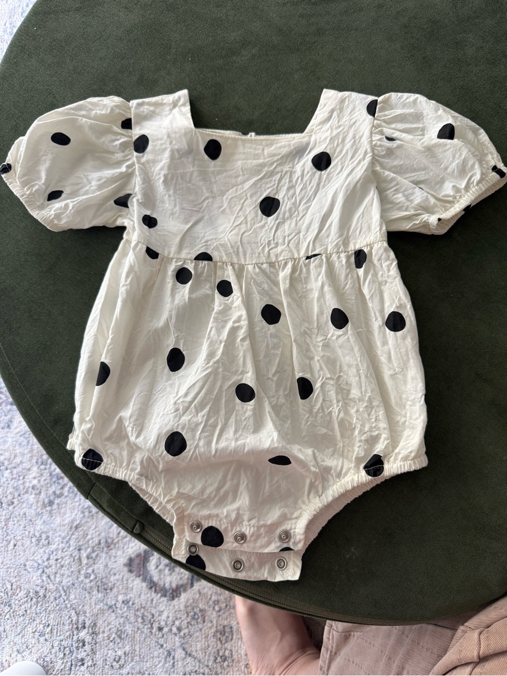 White Polka Dot Baby Romper with Puff Sleeves
